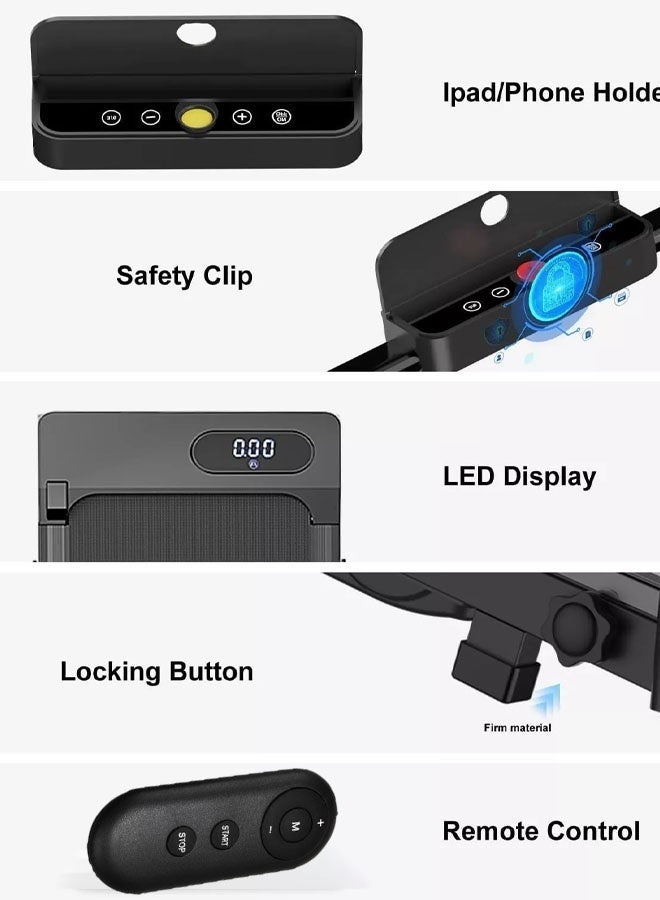 فيتنس ورلد جهاز سير يتحمل 100 كيلو بقوة 1.75 حصان 2 في 1 قابل للطي 2 مستوى انحدار يدوي مع جهاز تحكم عن بعد، مزود بحامل آيباد و عجلات لسهولة التنقل - Image 4